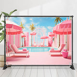 Allenjoy Pink Swimming Pool Coconut Palm Holiday Backdrop