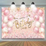 Allenjoy Pink White Balloon Glitter Happy Birthday Backdrop