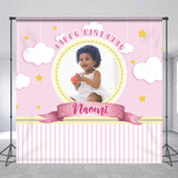 Allenjoy Pink White Custom Photo Happy Birthday Backdrop