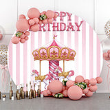 Allenjoy Pink White Stripes Circus Round Birthday Backdrop