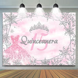 Allenjoy Pink Winter Snowflake Happy 15Th Birthday Backdrop