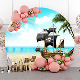 Allenjoy Pirate Ship Beach Rainbow Coconut Round Backdrop