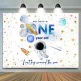 Allenjoy Planet Spaceman Gold Glitter 1St Birthday Backdrop