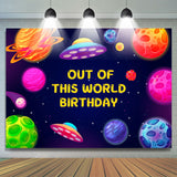 Allenjoy Planets Spacecraft Blue Birthday Party Backdrop