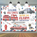 Allenjoy Police Fire Truck Ambulance Happy Birthday Backdrop