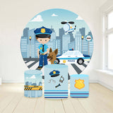 Allenjoy Policeman Helicopter City Round Birthday Backdrop Kit