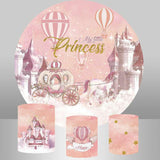 Allenjoy Princess Castle Pink Carriage Round Birthday Backdrop