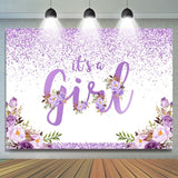 Allenjoy Purple And Floral Lovely Themed Baby Shower Backdrop