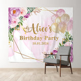 Allenjoy Purple Balloon Flower Personalized Birthday Backdrop