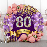 Allenjoy Purple Balloon Glitter Round 80Th Birthday Backdrop