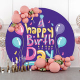 Allenjoy Purple Balloon Hat Ribbon Round Birthday Backdrop