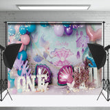 Allenjoy Purple Balloon Pearl Mermaid 1St Birthday Backdrop