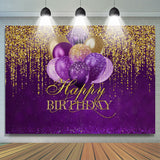 Allenjoy Purple Balloons Gold Glitter Happy Birthday Backdrop