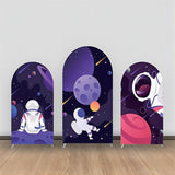 Allenjoy Purple Black Astronauts Galaxy Arch Backdrop Kit