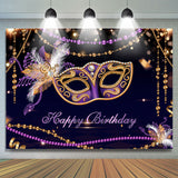 Allenjoy Purple Black Gold Masquerade Happy Birthday Backdrop