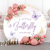 Allenjoy Purple Butterfly Boho Baby Shower Round Backdrop