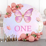 Allenjoy Purple Butterfly Glitter Round One Birthday Backdrop