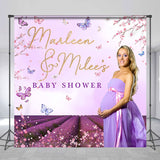 Allenjoy Purple Butterfly Personalized Baby Shower Backdrop