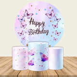 Allenjoy Purple Butterfly Stars Birthday Round Backdrop Kit