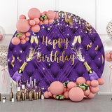 Allenjoy Purple Champagne Ribbons Round Birthday Backdrop