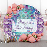 Allenjoy Purple Cyan Mermaid Pearls Round Birthday Backdrop