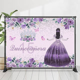 Allenjoy Purple Floral Quinceanera 15Th Birthday Backdrop