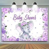 Allenjoy Purple Flowers Lovely Elephant Baby Shower Backdrp