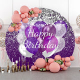 Allenjoy Purple Glitter Balloon Light Round Birthday Backdrop