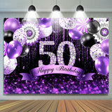 Allenjoy Purple Glitter Balloons Black 50Th Birthday Backdrop