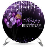 Allenjoy Purple Glitter Balloons Black Round Birthday Backdrop