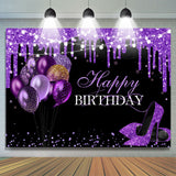 Allenjoy Purple Glitter Balloons Heels Happy Birthday Backdrop