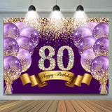 Allenjoy Purple Glitter Diamond Balloon 80Th Birthday Backdrop