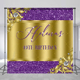 Allenjoy Purple Glitter Gold Custom 40Th Birthday Backdrop