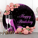 Allenjoy Purple Glitter High Heel Round Birthday Backdrop