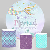 Allenjoy Purple Glitter Mermaid Birthday Day Circle Backdrop