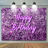 Allenjoy Purple Glitter Sequin Simple Happy Birthday Backdrop