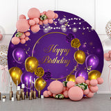 Allenjoy Purple Gold Balloon Happy Birthday Round Backdrop