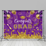 Allenjoy Purple Gold Sparkle Balloons Stripe Grad Backdrop