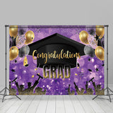 Allenjoy Purple Golden Balloon Hat Bokeh Graduation Backdrop