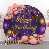 Allenjoy Purple Golden Balloon Rose Birthday Circle Backdrop