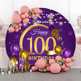 Allenjoy Purple Golden Balloon Round 100Th Birthday Backdrop