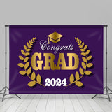 Allenjoy Purple Golden Hat Leaves 2024 Graduation Backdrop