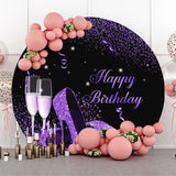 Allenjoy Purple High Heel Champagne Round Birthday Backdrop