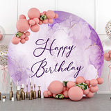 Allenjoy Purple Marble Texture Round Happy Birthday Backdrop