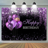 Allenjoy Purple Pendant Balloon Glitter Black Birthday Backdrop