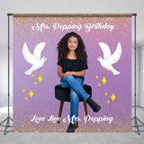 Allenjoy Purple Pigeons Gold Glitter Custom Birthday Backdrop