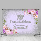 Allenjoy Purple Silver Floral Congratulation Grad Backdrop