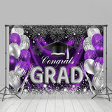 Allenjoy Purple Silver Glitter Balloons Graduation Backdrop