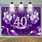 Allenjoy Purple Silver Ribbion Happy 40Th Birthday Backdrop