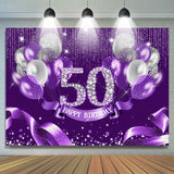 Allenjoy Purple Silver Ribbion Happy 50Th Birthday Backdrop